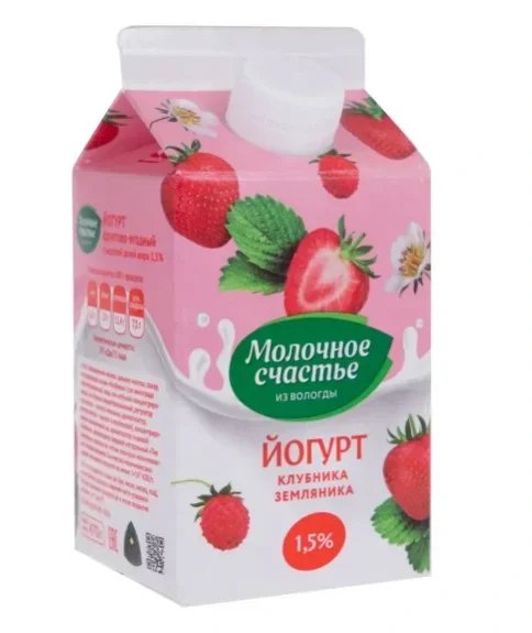 Йогурт питьевой 1,5% 470 г клубника-земляника Молочное счастье