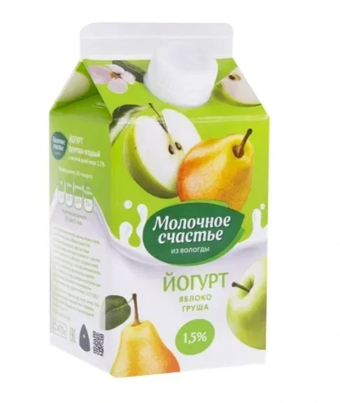 Йогурт питьевой 1,5% 470 г яблока-груша Молочное счастье