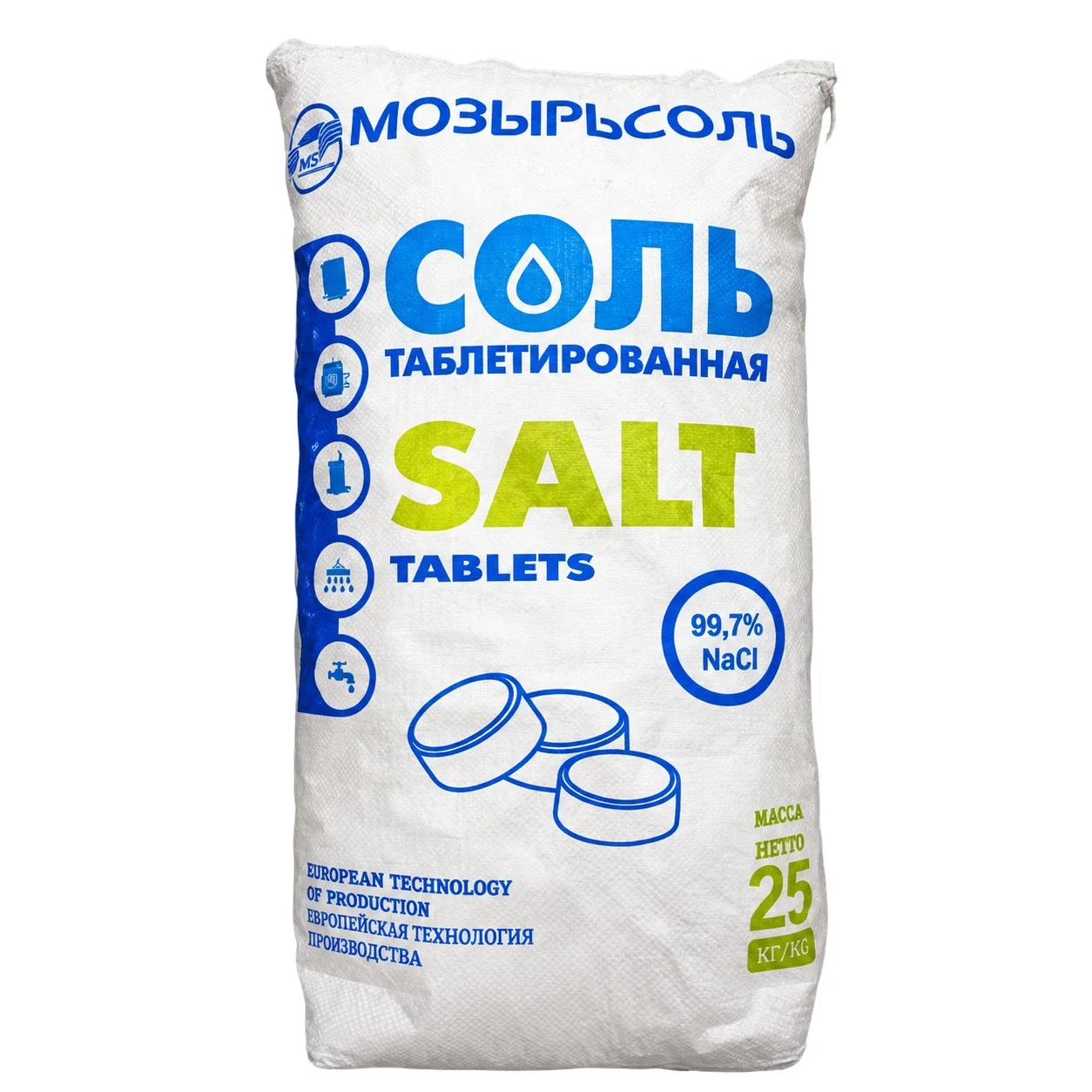 Соль таблетированная МОЗЫРЬСОЛЬ 25 кг для водоочистки